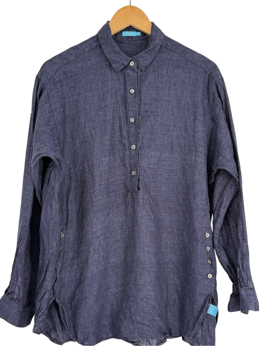 J. McLaughlin Fallon Linen Popover Tunic Top Blue Beach Size M Women 1/4 Button